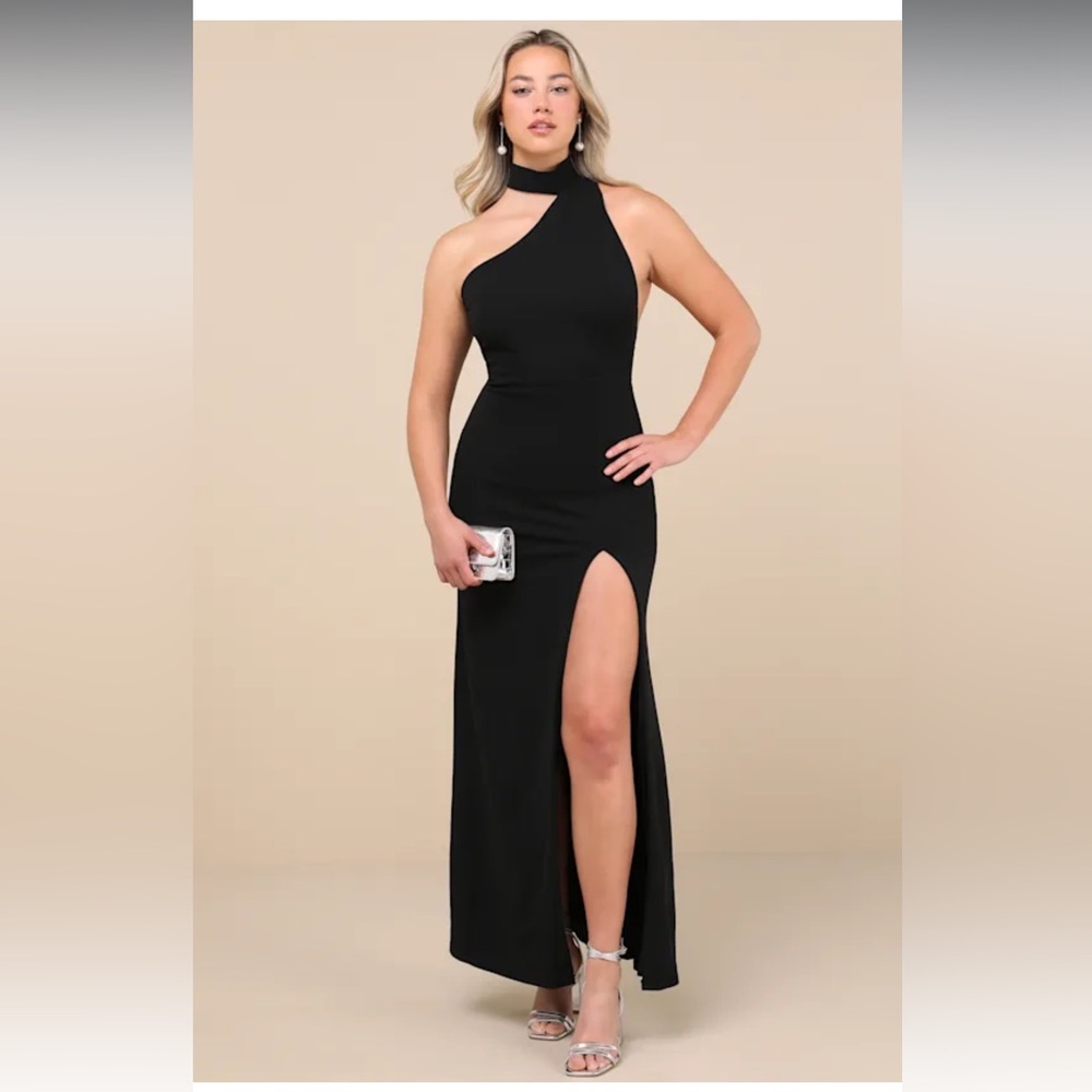 NWT- Keep It Interesting Black Asymmetrical Cutout Halter Dress